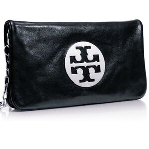 Black Leather Clutch with Logo